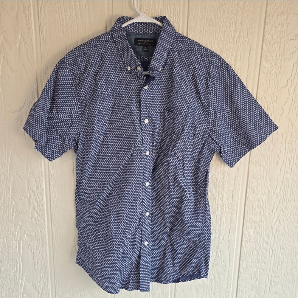 Men's Banana Republic Blue Patterned Casual Shirt, Size Medium